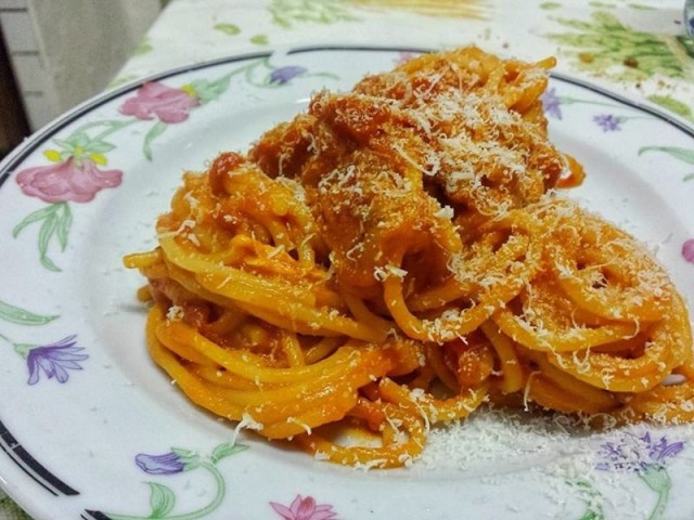 Home Restaurant Rustiko, spaghetti carboamatriciana